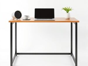 Laptop Table with Wooden Top and Black Aluminum Legs