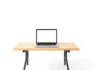 Portable Laptop Table with Wooden Top and Black Steel Legs