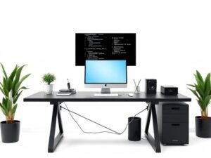 Office Workspace Table with Black Wooden Top and Premium Finish